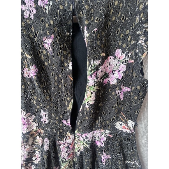 Anthropologie Eri + Ali Nevaeh Floral Lace Dress Black Pink Ruffle Fit Flare 4P - Picture 11 of 13
